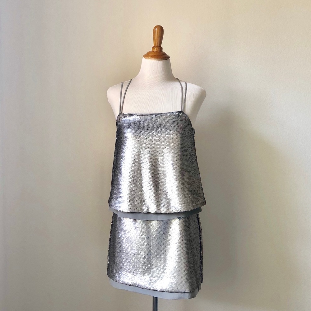 Elegant 100% Silk Silver/Gold Sequin Dress NWT
